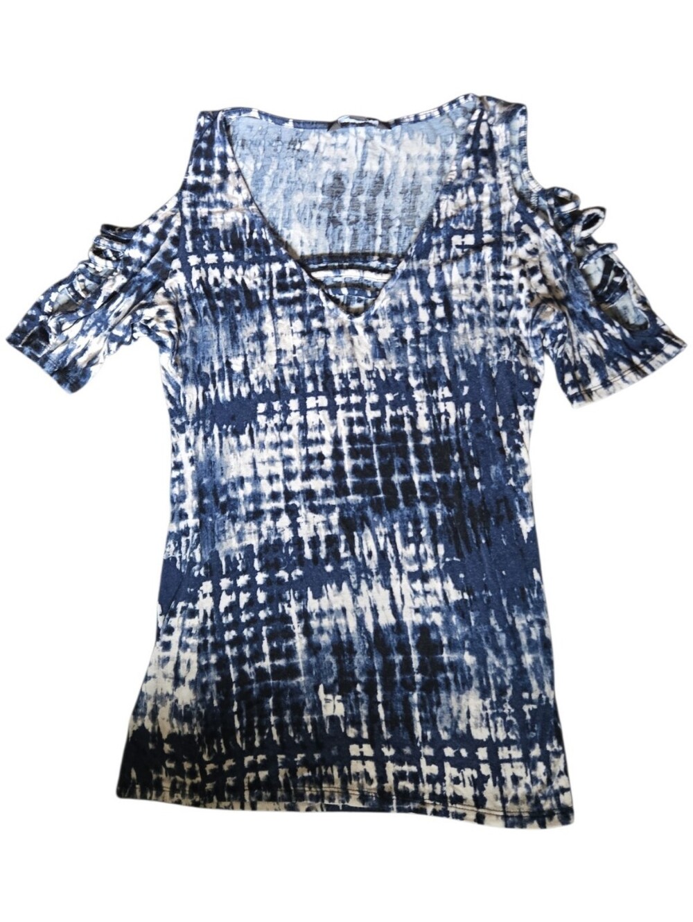 Rock & Republic Blue White Abstract Tie-Dye Top - S